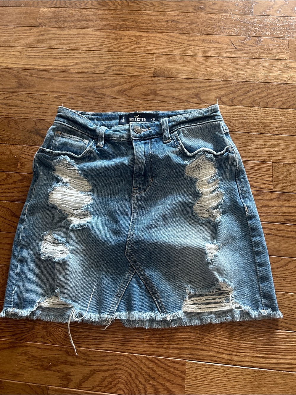 Hollister Light Blue Distressed Denim Mini Skirt